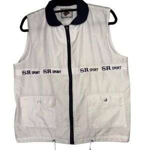 Vintage SR Sport Zip Vest Medium Utility Windbreaker Sleeveless  White 42" Chest